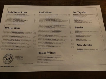 1592 | Wood Fired Kitchen & Cocktails menu photo