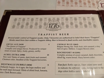 1776 Steakhouse menu photo
