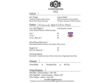 801 Chophouse at the Paxton menu photo