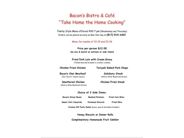 Bacon's Bistro and Cafe menu photo