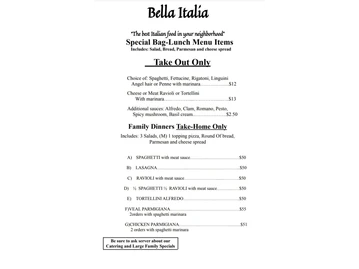 Bella Italia menu photo