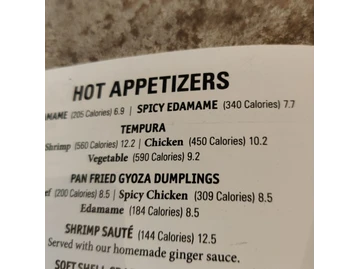 Benihana menu photo