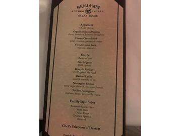Benjamin Steakhouse menu photo