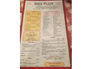 Bill's Pizza menu photo
