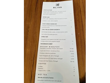 Bliss menu photo