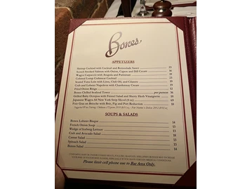 Bones Restaurant menu photo