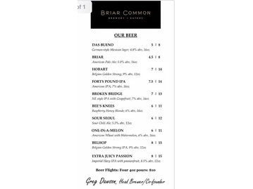 Briar Common Brewery + Eatery menu photo