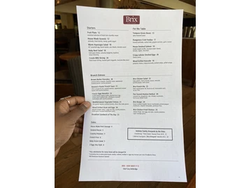 Brix Napa Valley menu photo