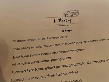 Buttercup menu photo