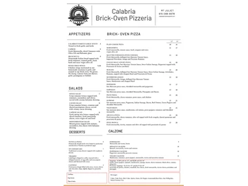 Calabria Brickoven Pizzeria menu photo