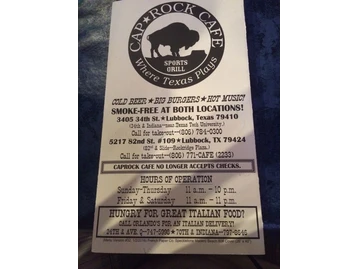 Caprock Cafe menu photo