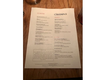 Casanova menu photo