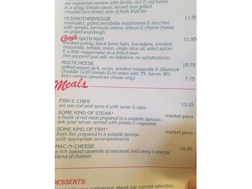 Casey's Tavern menu photo