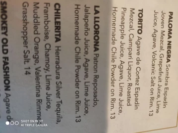 Casi Cielo menu photo