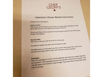 Chef Geoff's menu photo