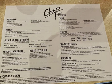 Chuy's menu photo