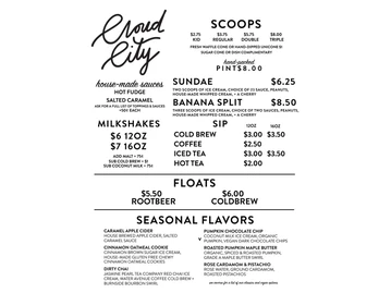 Cloud City Ice Cream menu photo
