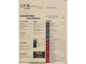 CMX CinéBistro Siesta Key menu photo