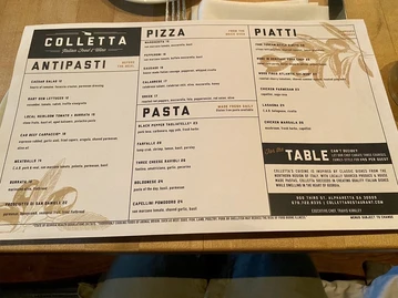 Colletta menu photo