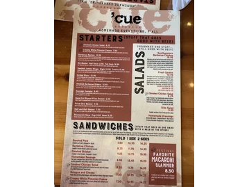 Cue Barbecue menu photo