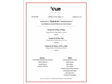 Cue Barbecue menu photo