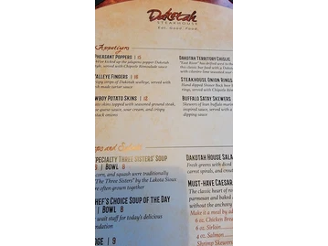 Dakotah Steakhouse menu photo