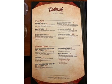 Dakotah Steakhouse menu photo