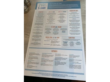Finz menu photo