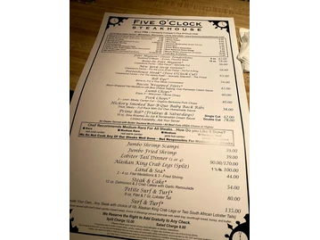 Five O'Clock Steakhouse menu photo