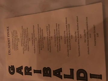 Garibaldi's Savannah menu photo
