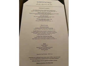 Geronimo menu photo