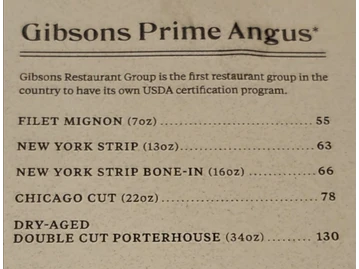 Gibsons Italia menu photo