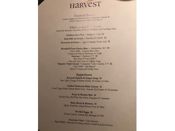 Harvest menu photo