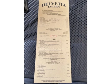 Helvetia Tavern menu photo