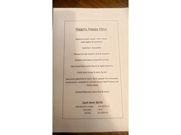 Higgins menu photo
