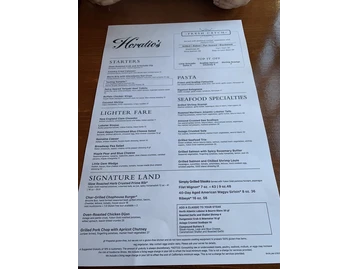 Horatio's menu photo