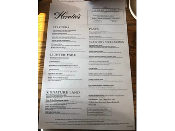 Horatio's menu photo