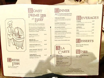 House of Prime Rib menu photo