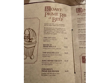 House of Prime Rib menu photo