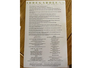 Irregardless menu photo