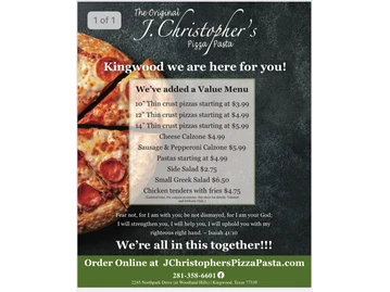 J Christopher's Pizza-Pasta menu photo