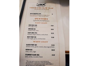 Jax Fish House & Oyster Bar - LoDo menu photo