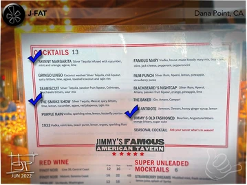 Jimmy's Famous American Tavern menu photo