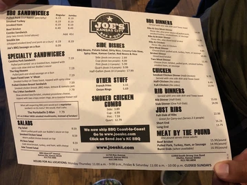 Joe's Kansas City Bar-B-Que menu photo