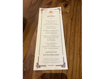 Left Bank menu photo