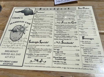 Linda's Seabreeze Café menu photo