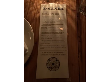 Lolinda menu photo