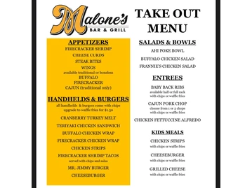 Malone's Bar & Grill menu photo