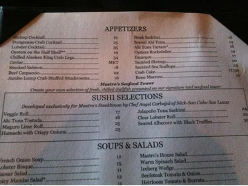Mastro's Steakhouse menu photo