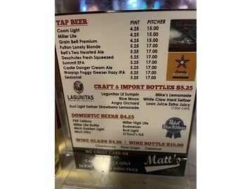 Matt's Bar and Grill menu photo